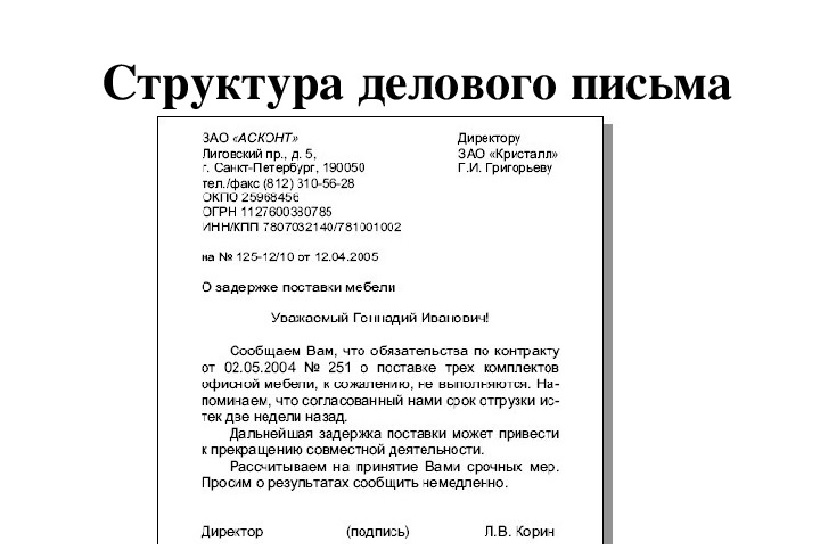 Написание делового письма образец