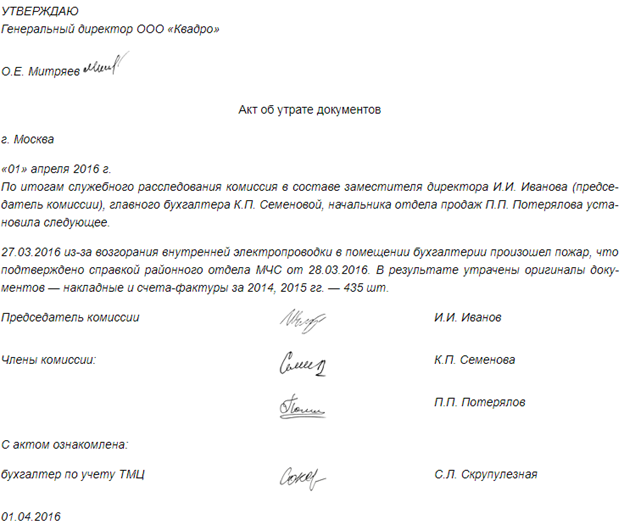 Акт о порче документов при затоплении архива образец